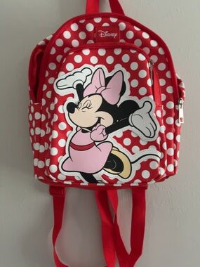 Disney Red and White Polka Dot Minnie Mouse Kids Backpack with Pink Accents